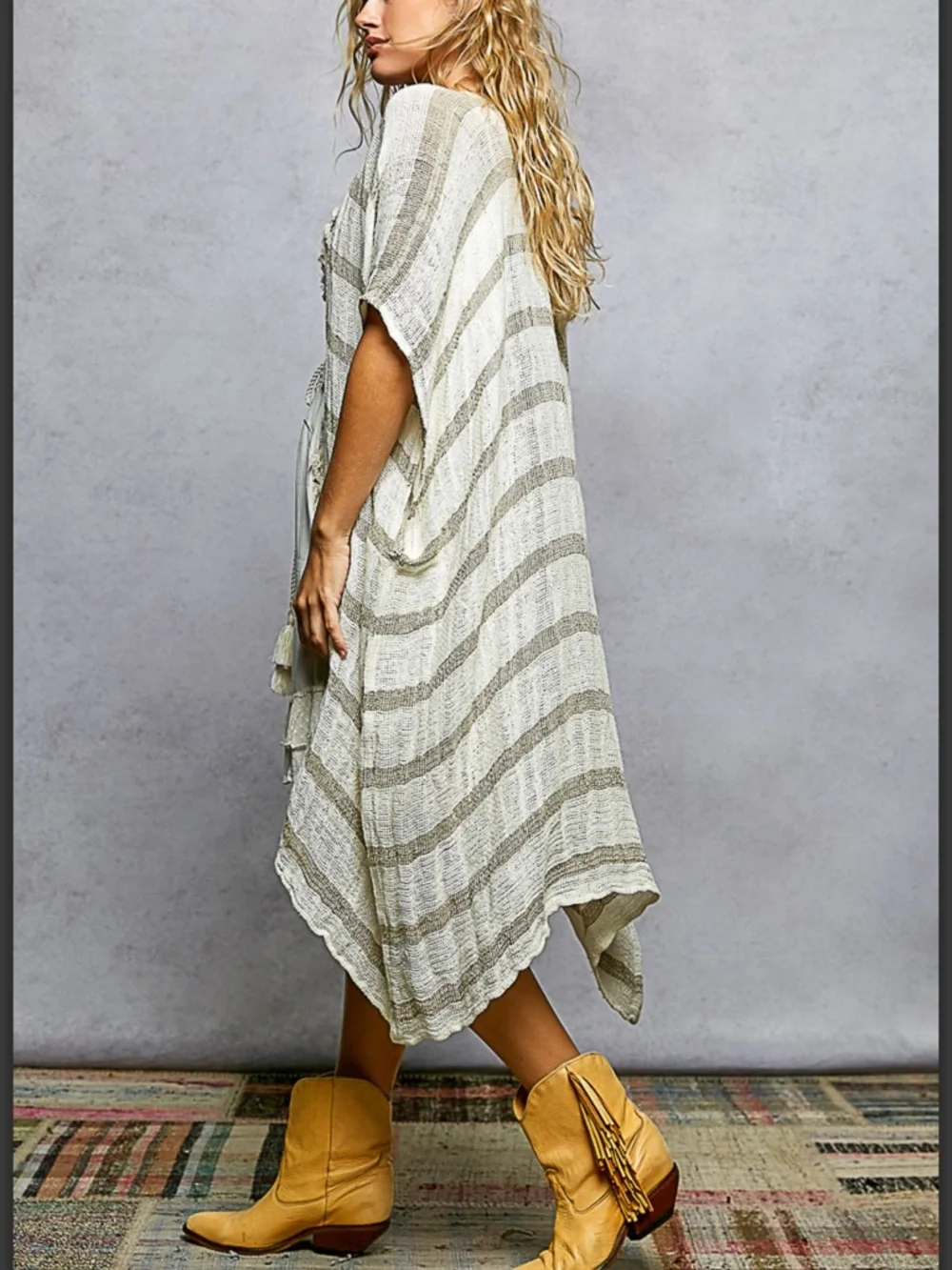 💕POL Boho linen Striped Kimono - Picture 6 of 7